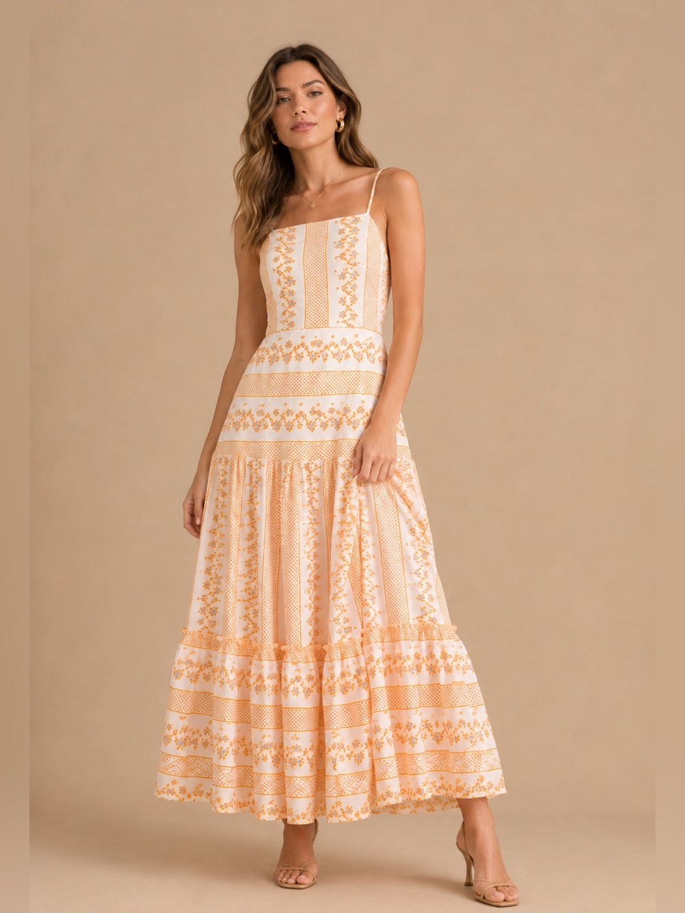 NWT CeCe Apron Neck Embroidered Cotton Maxi Dress White Orange Size 10